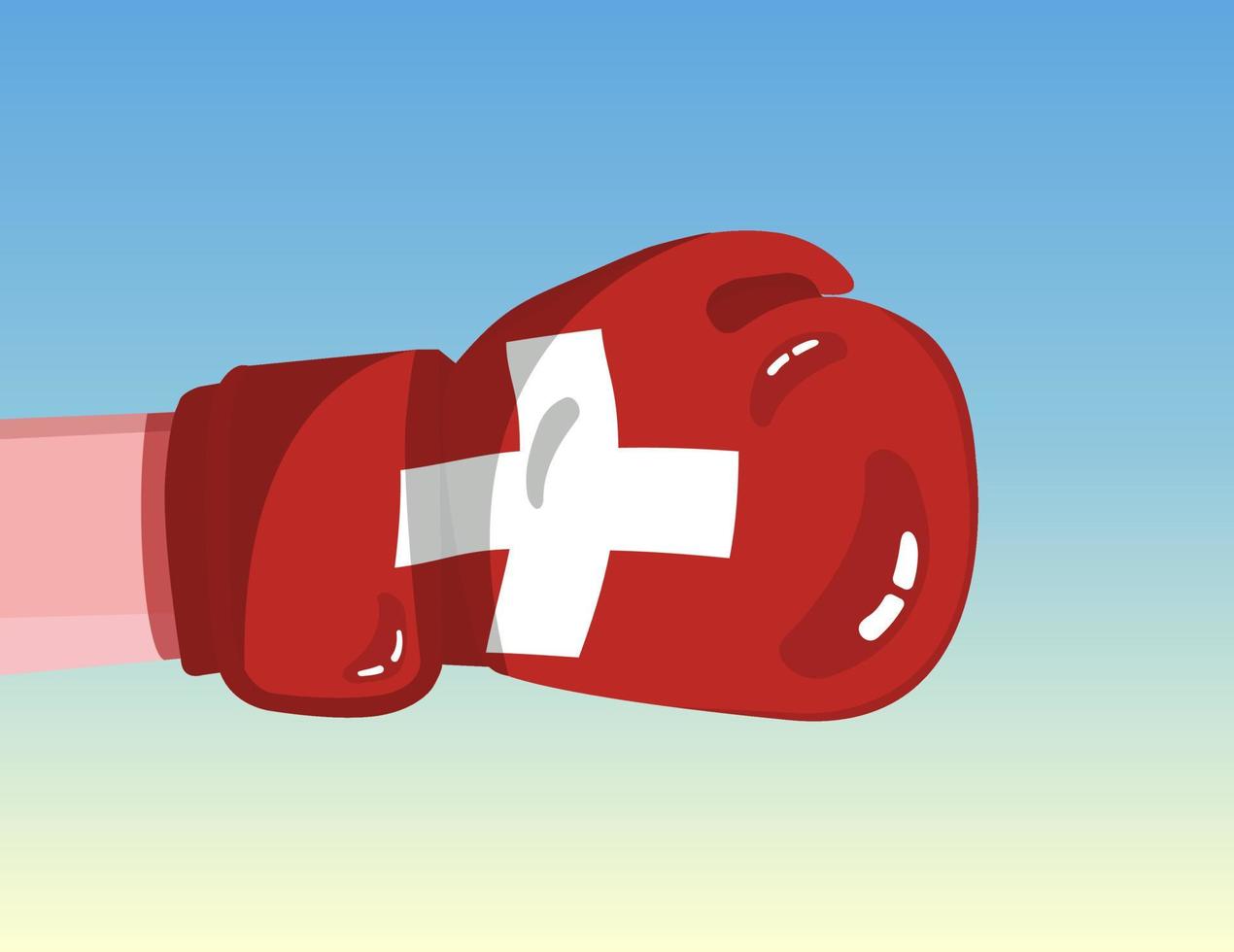 bandiera della svizzera sul guantone da boxe. confronto tra paesi con potere competitivo. atteggiamento offensivo. separazione dei poteri. design pronto per il modello. vettore