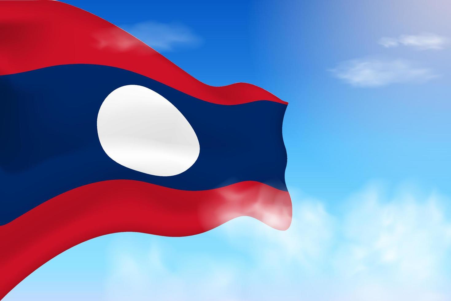 bandiera del laos tra le nuvole. bandiera vettoriale che sventola nel cielo. illustrazione realistica della bandiera della giornata nazionale. vettore di cielo blu.