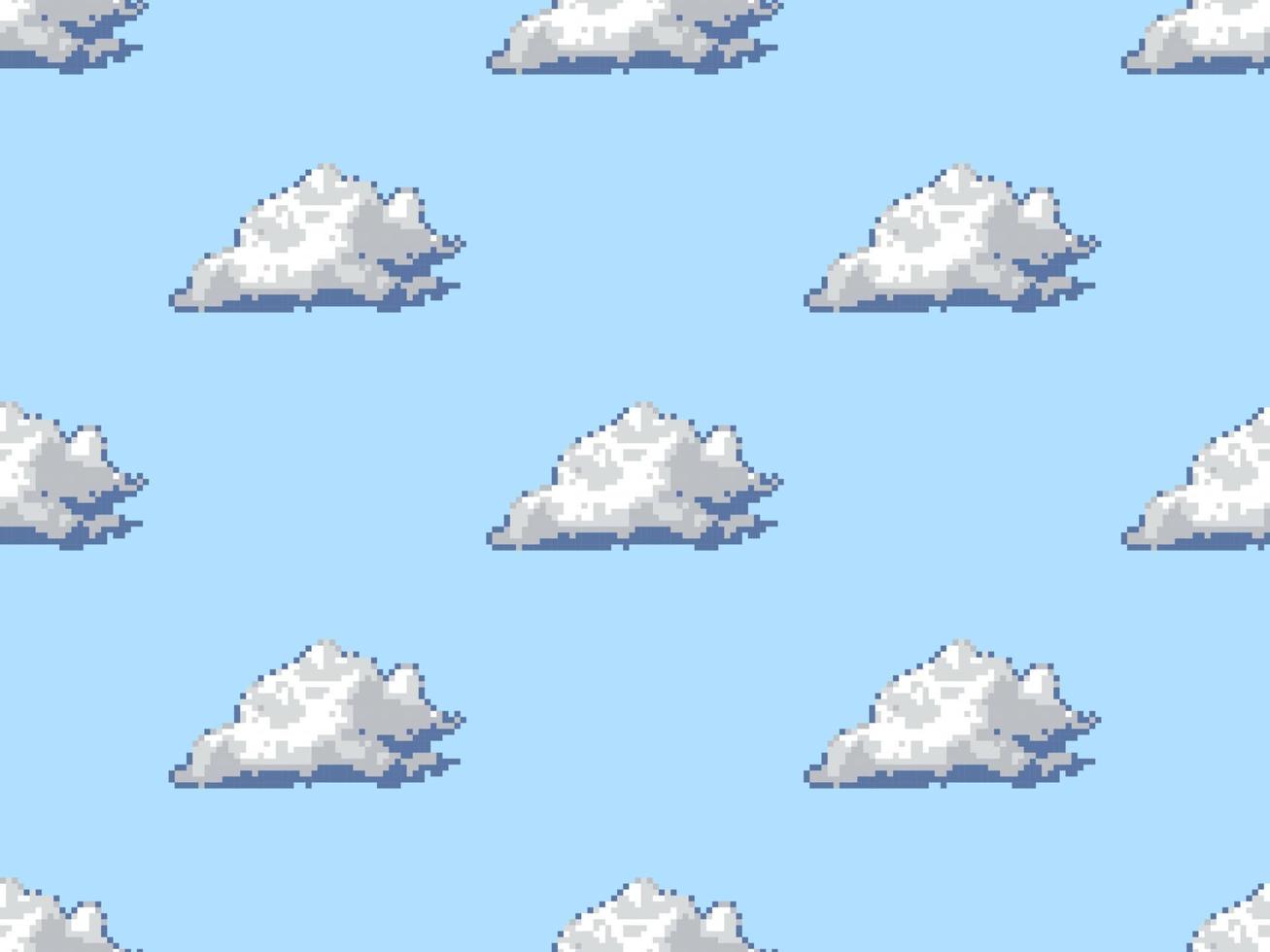 modello senza cuciture del personaggio dei cartoni animati della nuvola su fondo blu. stile pixel vettore