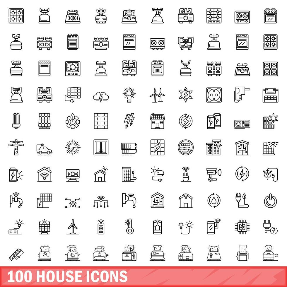 100 icone di casa impostate, stile contorno vettore