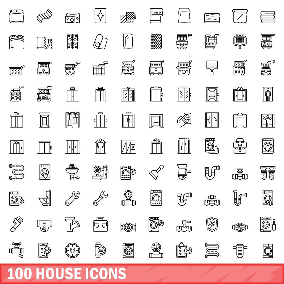 100 icone di casa impostate, stile contorno vettore