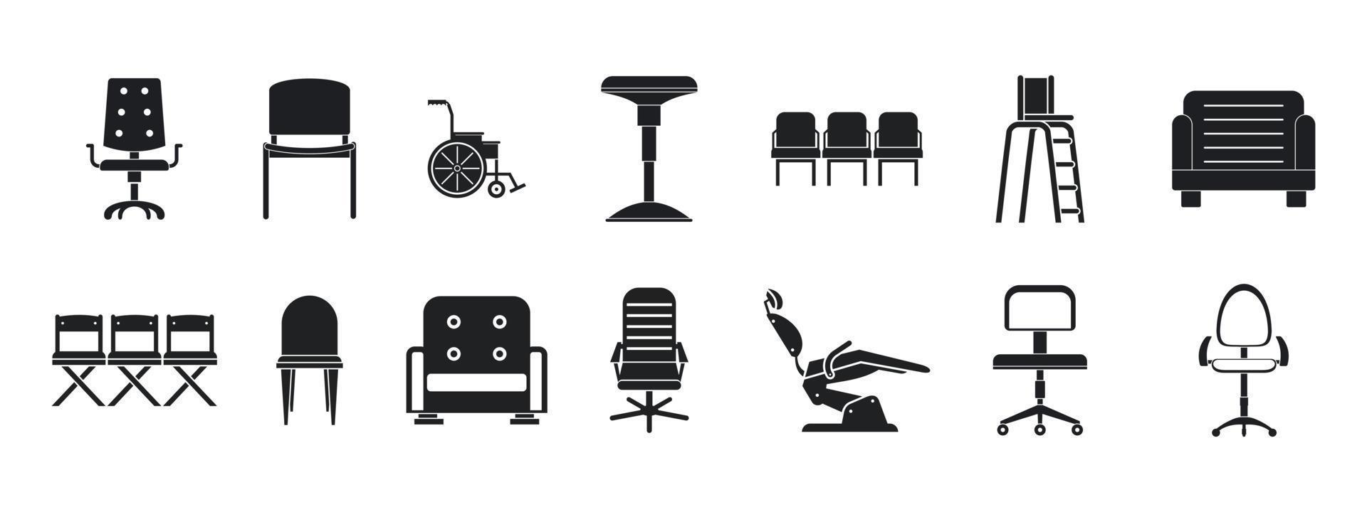 set di icone di sedia, stile semplice vettore