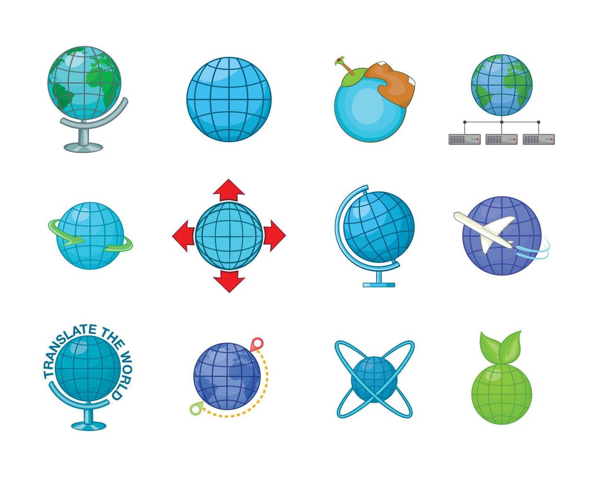 set di icone del globo, stile cartone animato vettore