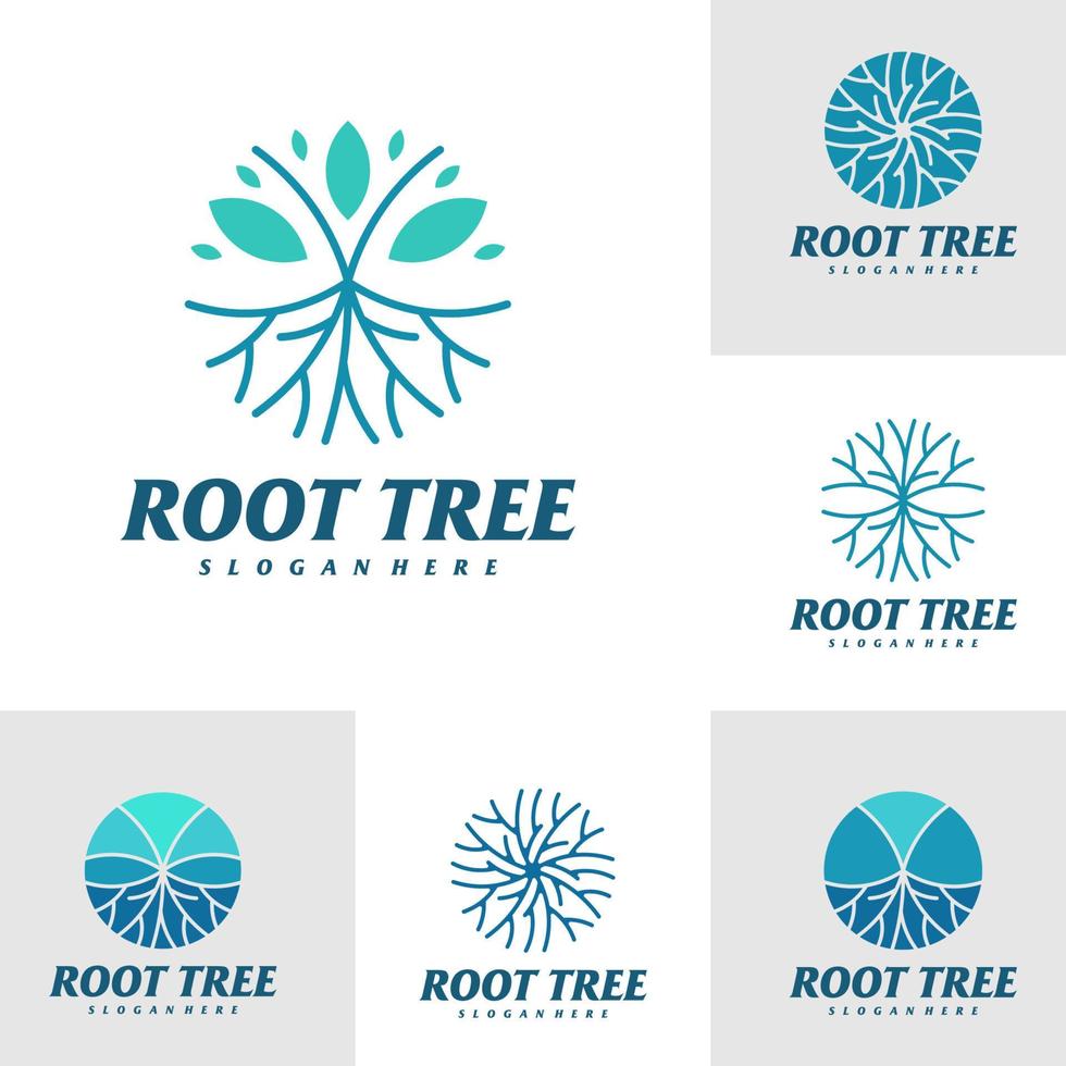 set di modello vettoriale per la progettazione del logo della radice dell'albero, illustrazione dei concetti del logo dell'albero.