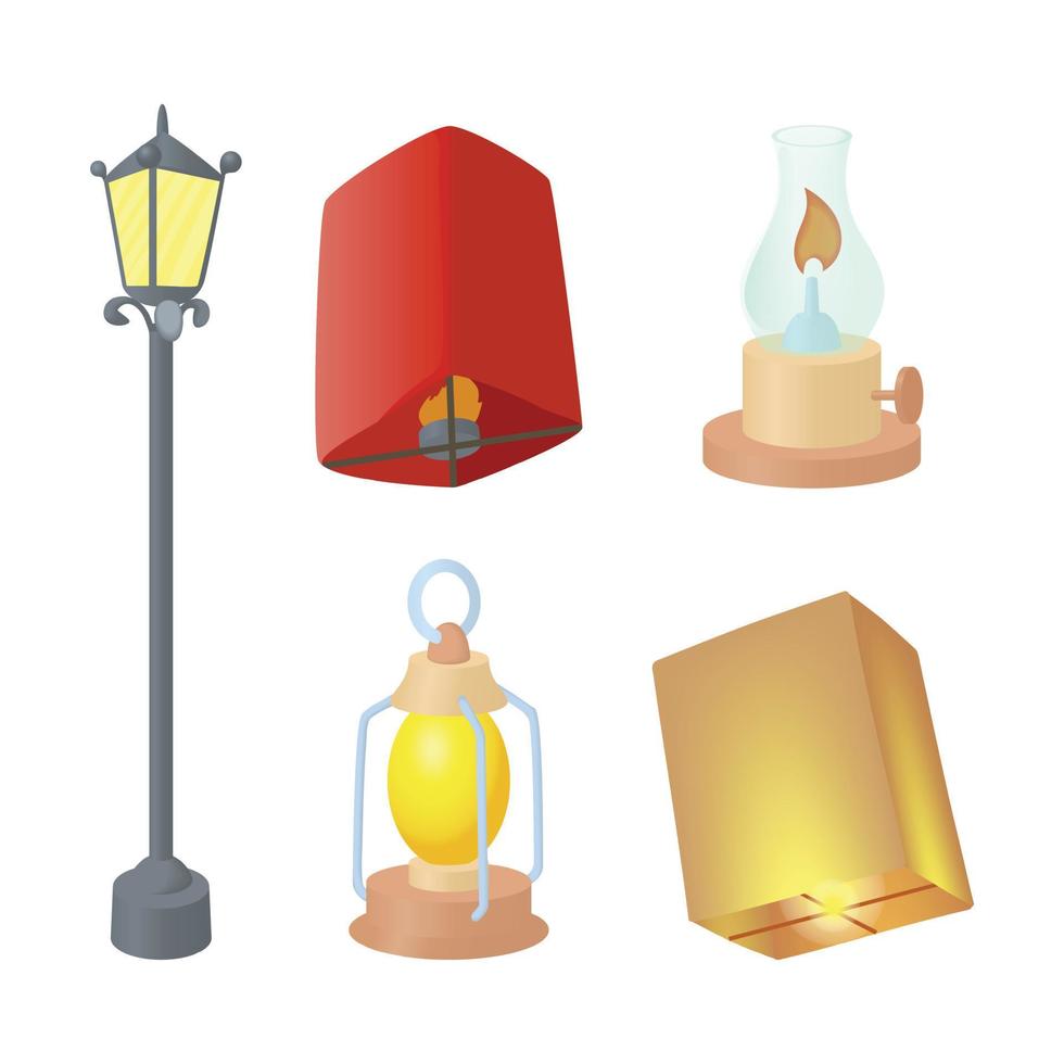 set di icone di lampione stradale, stile cartone animato vettore