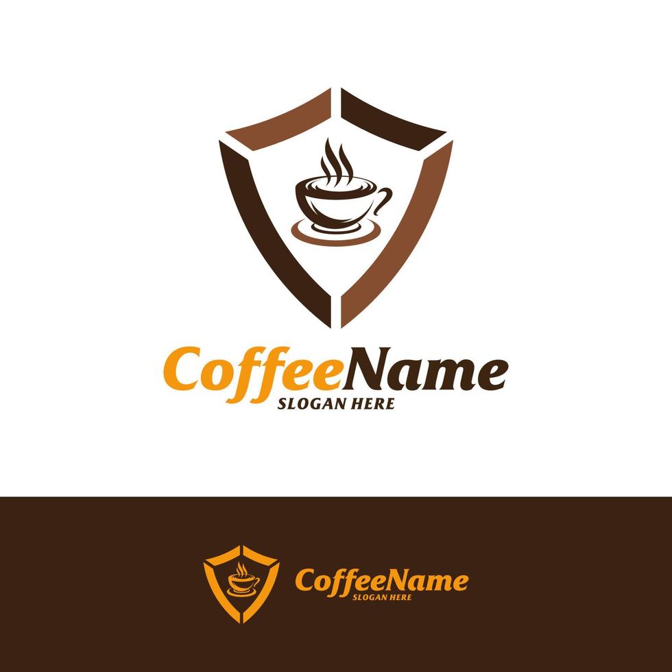 modello di progettazione logo scudo caffè. vettore di concetto di logo del caffè. simbolo dell'icona creativa