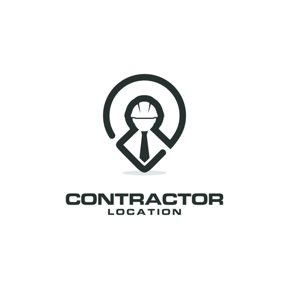 logo dell'appaltatore, combinazione di lavoratori edili e posizione del perno vettore