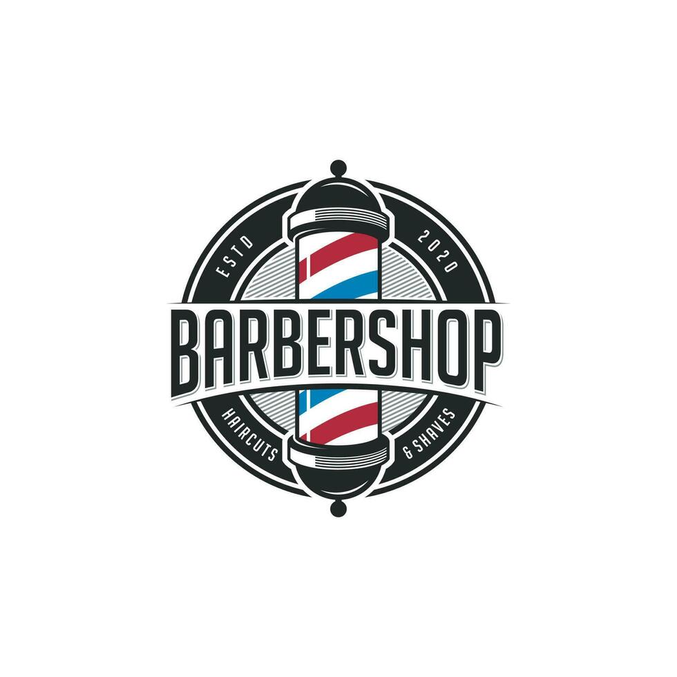 design del logo del barbiere. modello di logo vintage da barbiere vettore