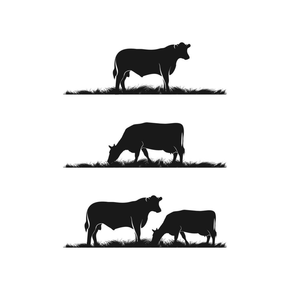 illustrazione vettoriale di black angus. disegno del logo dell'allevamento di bestiame della siluetta dell'erba