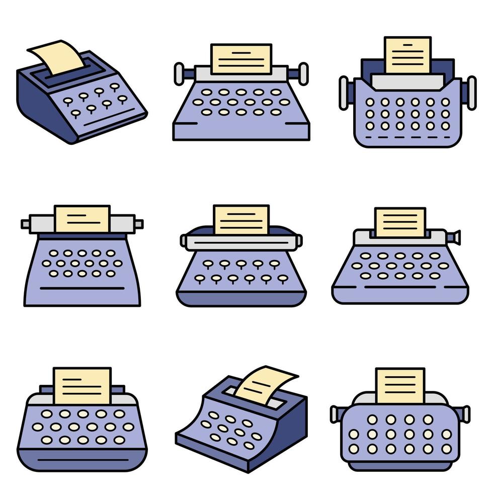 icona della macchina da scrivere imposta il vettore del colore della linea