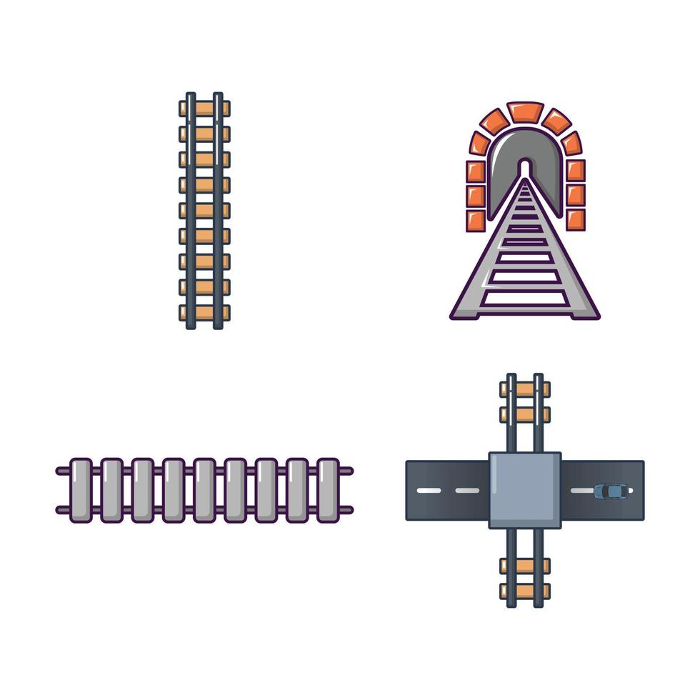 set di icone ferroviarie, stile cartone animato vettore