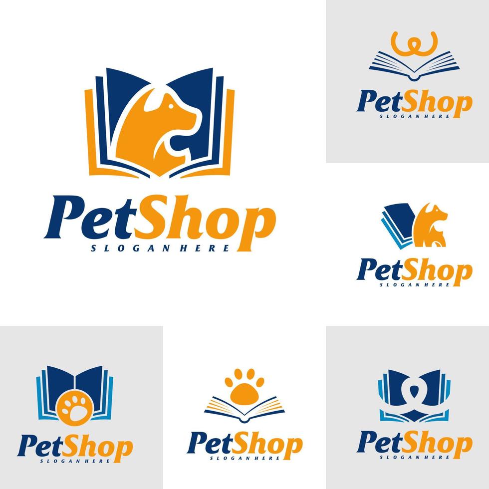 set di modello di progettazione logo libro per animali domestici. vettore di concetto di logo per animali domestici. emblema, simbolo creativo, icona