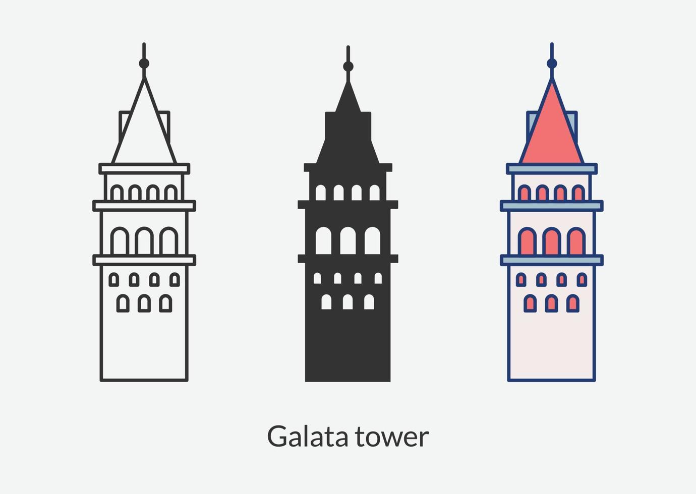 torre di galata nell'icona di istanbul in un'illustrazione vettoriale di stile diverso.