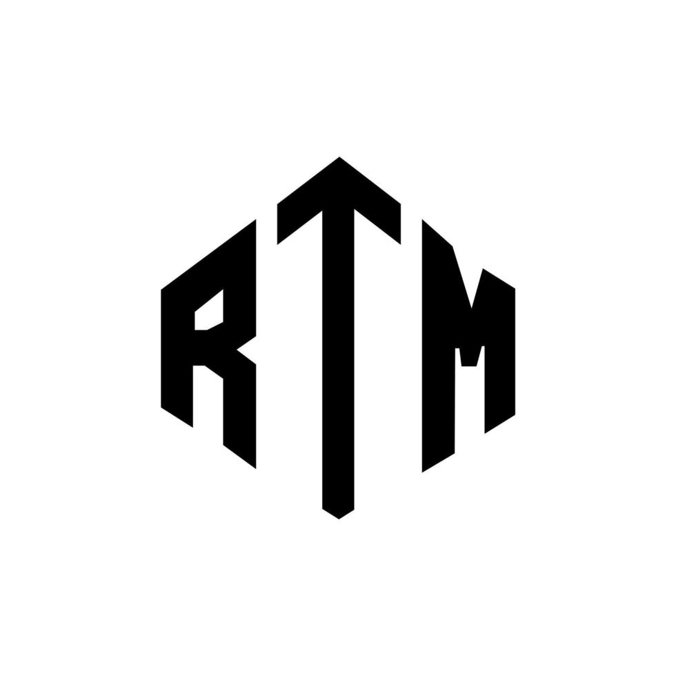 design del logo della lettera rtm con forma poligonale. rtm poligono e design del logo a forma di cubo. rtm modello di logo vettoriale esagonale colori bianco e nero. monogramma rtm, logo aziendale e immobiliare.