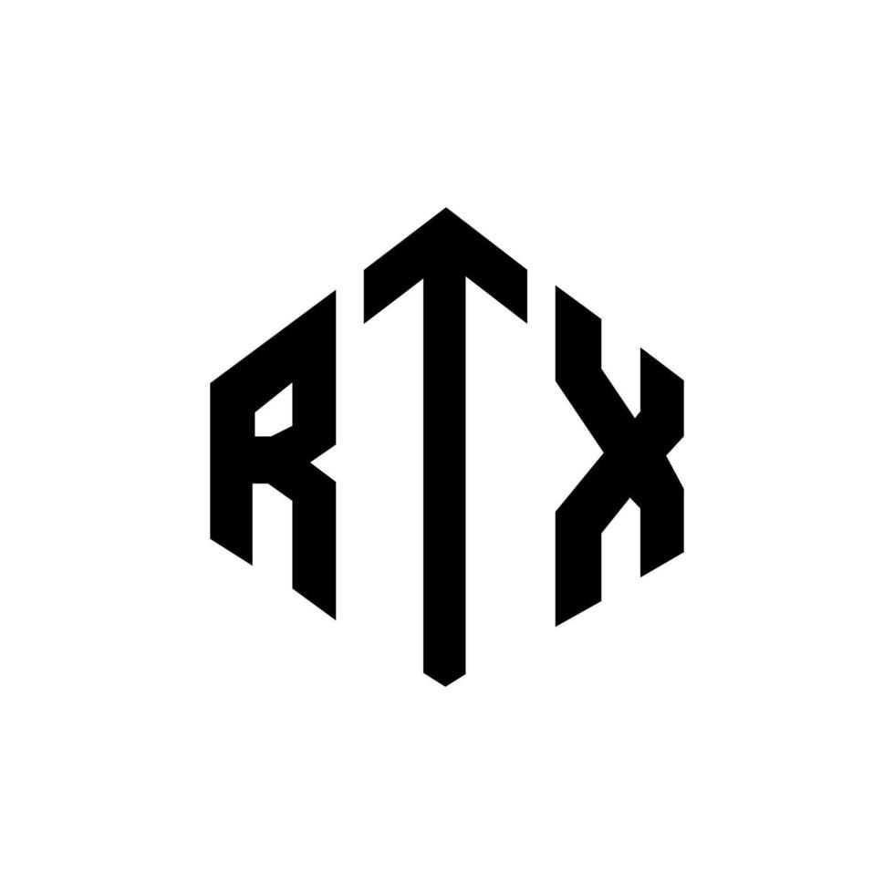 design del logo della lettera rtx con forma poligonale. rtx poligono e design del logo a forma di cubo. rtx modello di logo vettoriale esagonale colori bianco e nero. monogramma rtx, logo aziendale e immobiliare.