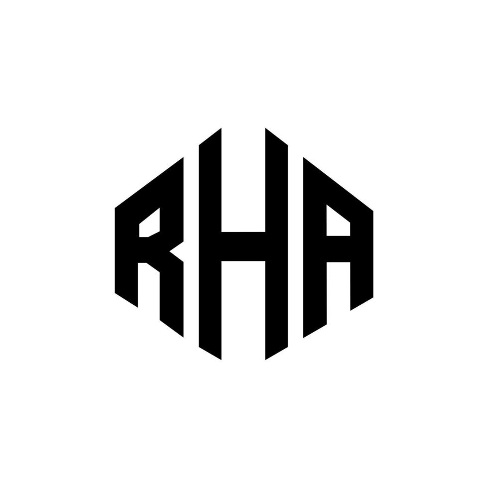 design del logo della lettera rha con forma poligonale. design del logo a forma di poligono e cubo rha. modello di logo vettoriale esagonale rha colori bianco e nero. monogramma rha, logo aziendale e immobiliare.