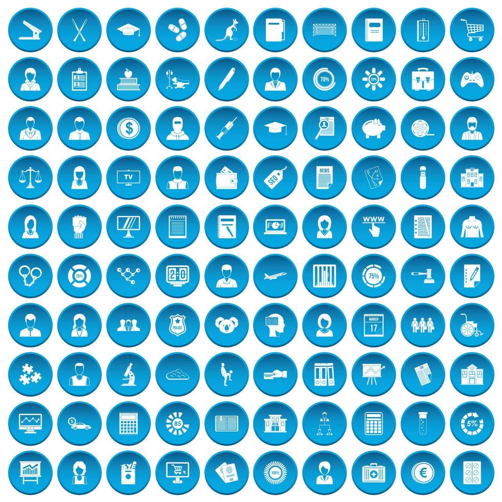 100 icone di dati statistici impostate in blu vettore