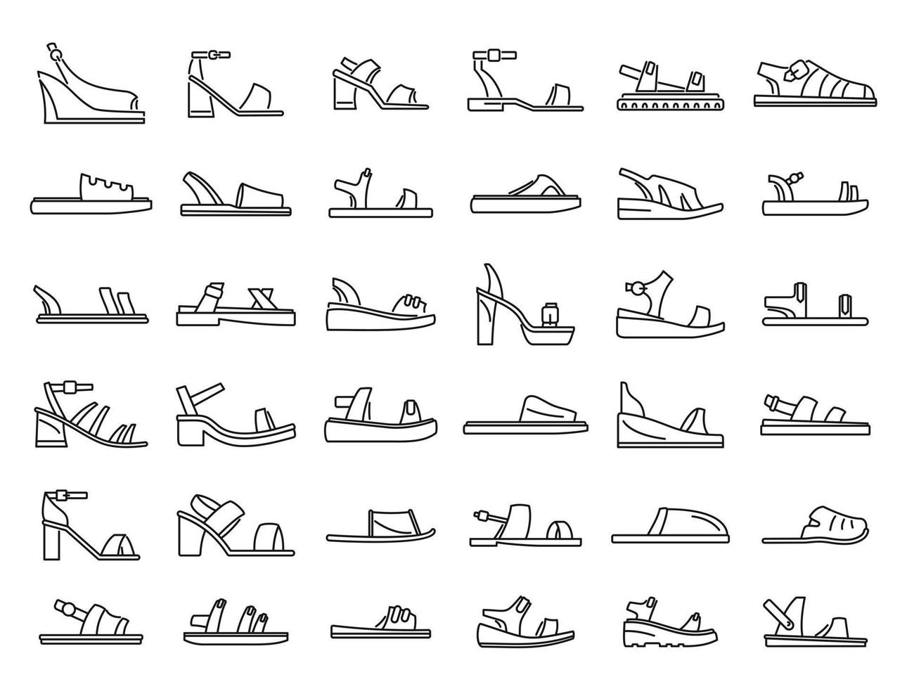 le icone dei sandali impostano il vettore di contorno. scarpe per i piedi
