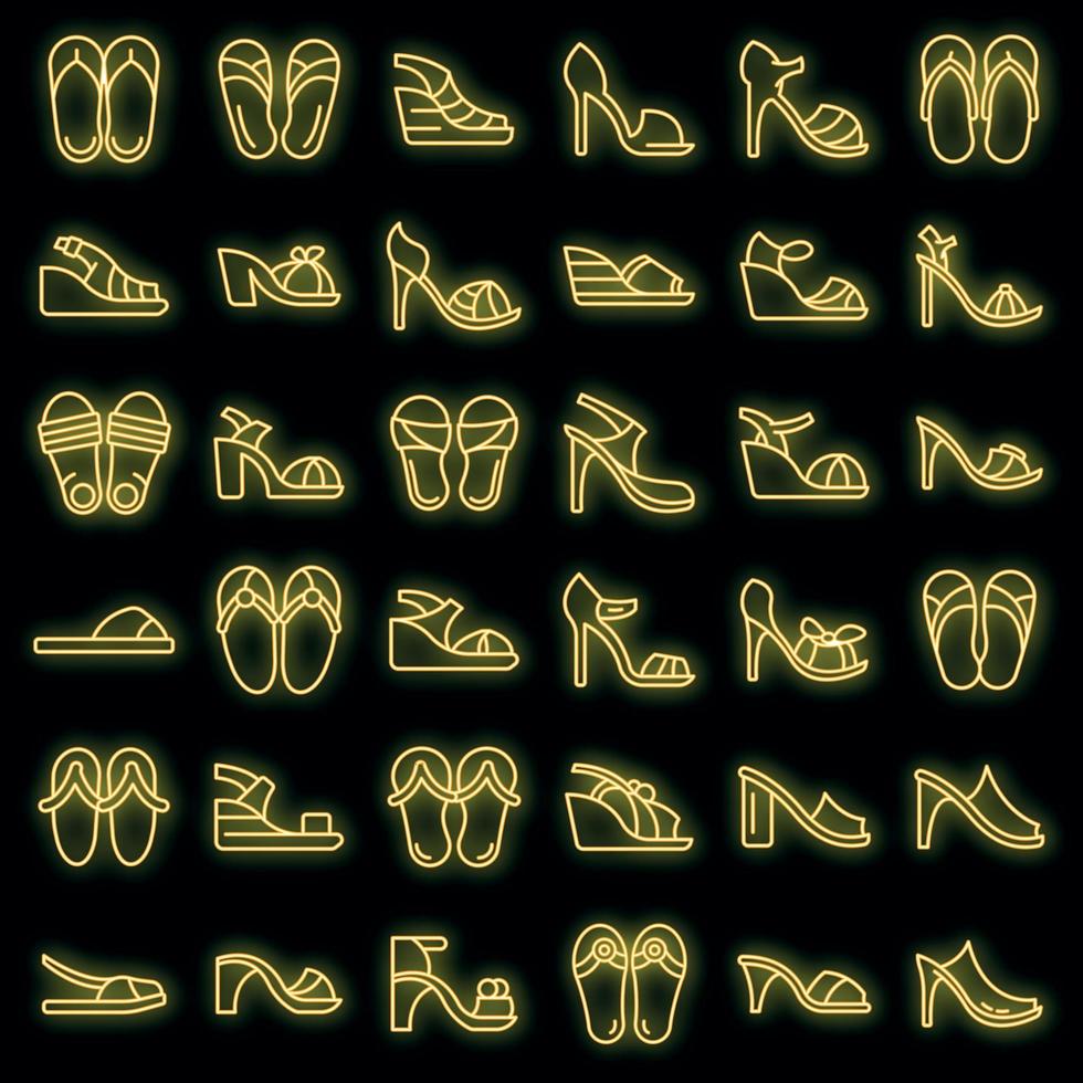 le icone dei sandali impostano il neon di vettore