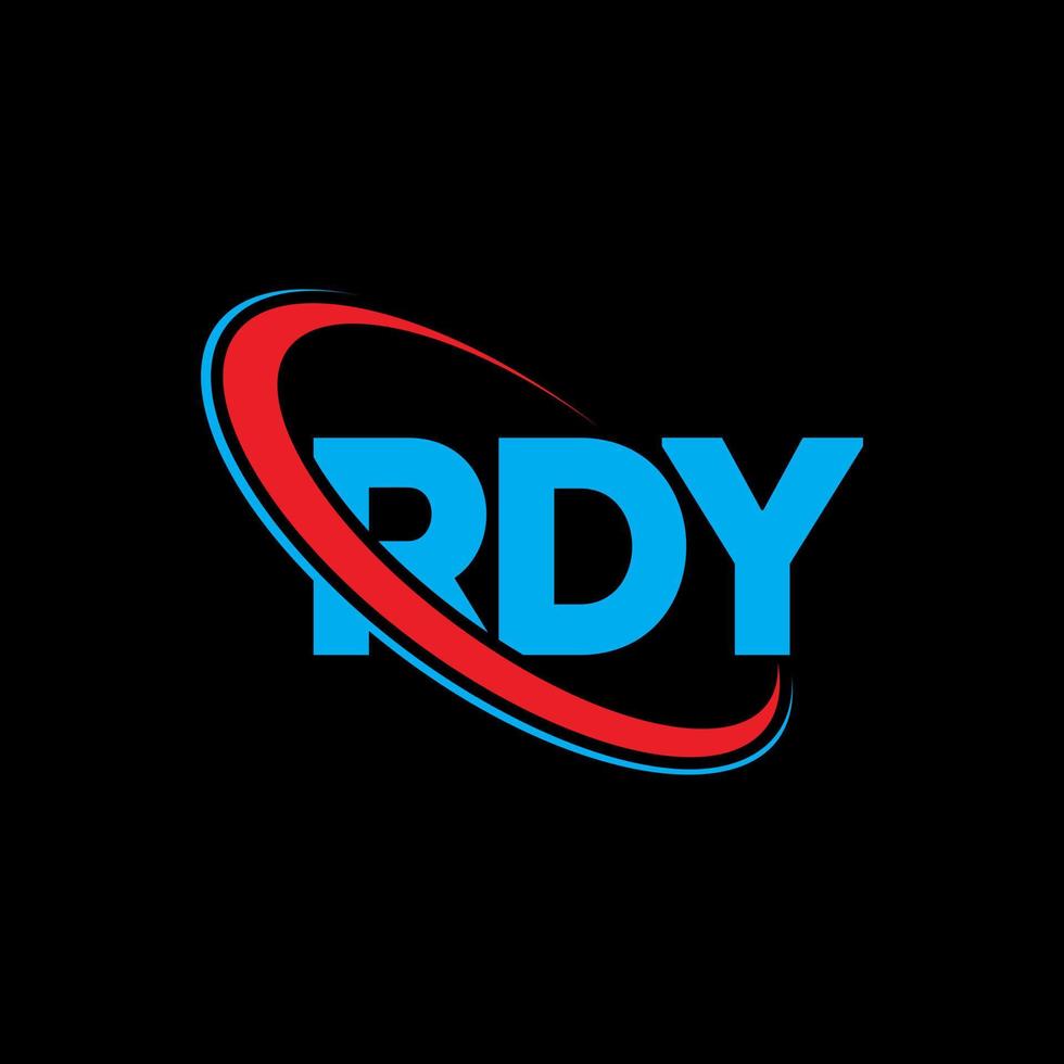 logo rosso. lettera rdy. design del logo della lettera rdy. iniziali rdy logo collegate a cerchio e logo monogramma maiuscolo. tipografia rdy per il marchio tecnologico, commerciale e immobiliare. vettore