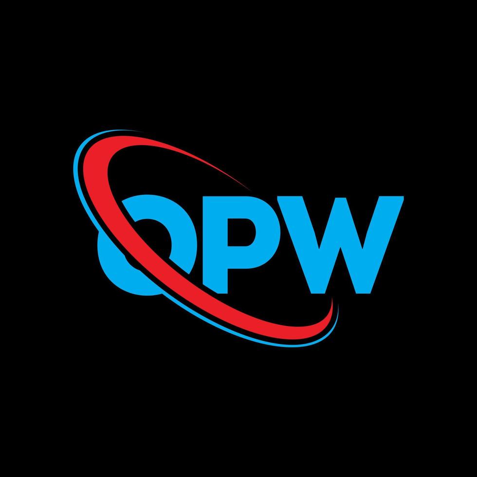 opw logo. opw lettera. design del logo della lettera opw. iniziali opw logo collegate con cerchio e logo monogramma maiuscolo. tipografia opw per il marchio tecnologico, commerciale e immobiliare. vettore