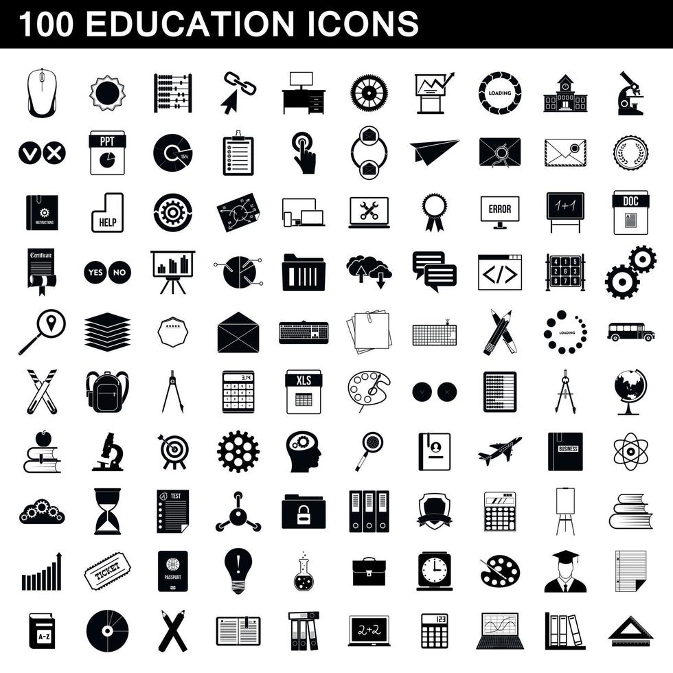 100 set di icone di istruzione, stile semplice vettore