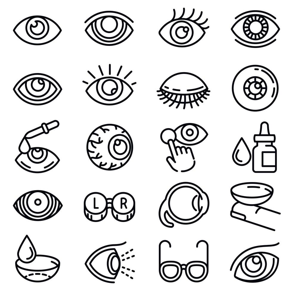 set di icone del bulbo oculare, stile contorno vettore