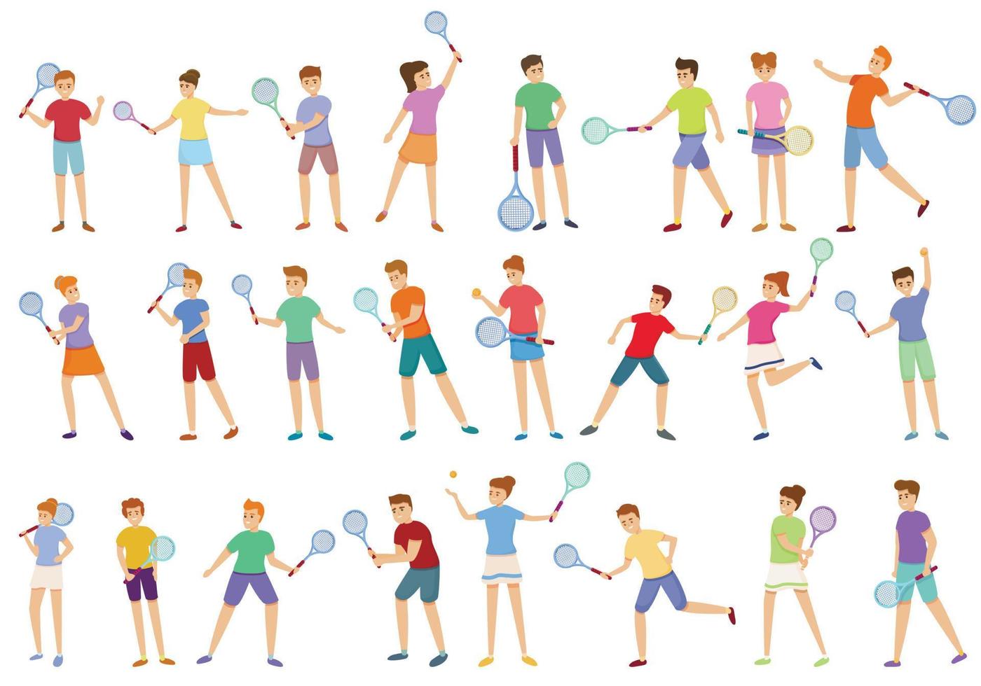 bambini che giocano a tennis set di icone, stile cartone animato vettore