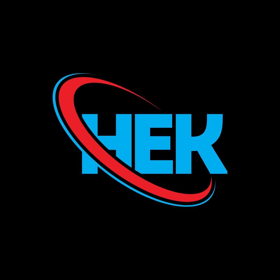 logo hek. hek lettera. design del logo della lettera hek. iniziali hek logo collegate a cerchio e logo monogramma maiuscolo. tipografia hek per il marchio tecnologico, commerciale e immobiliare. vettore