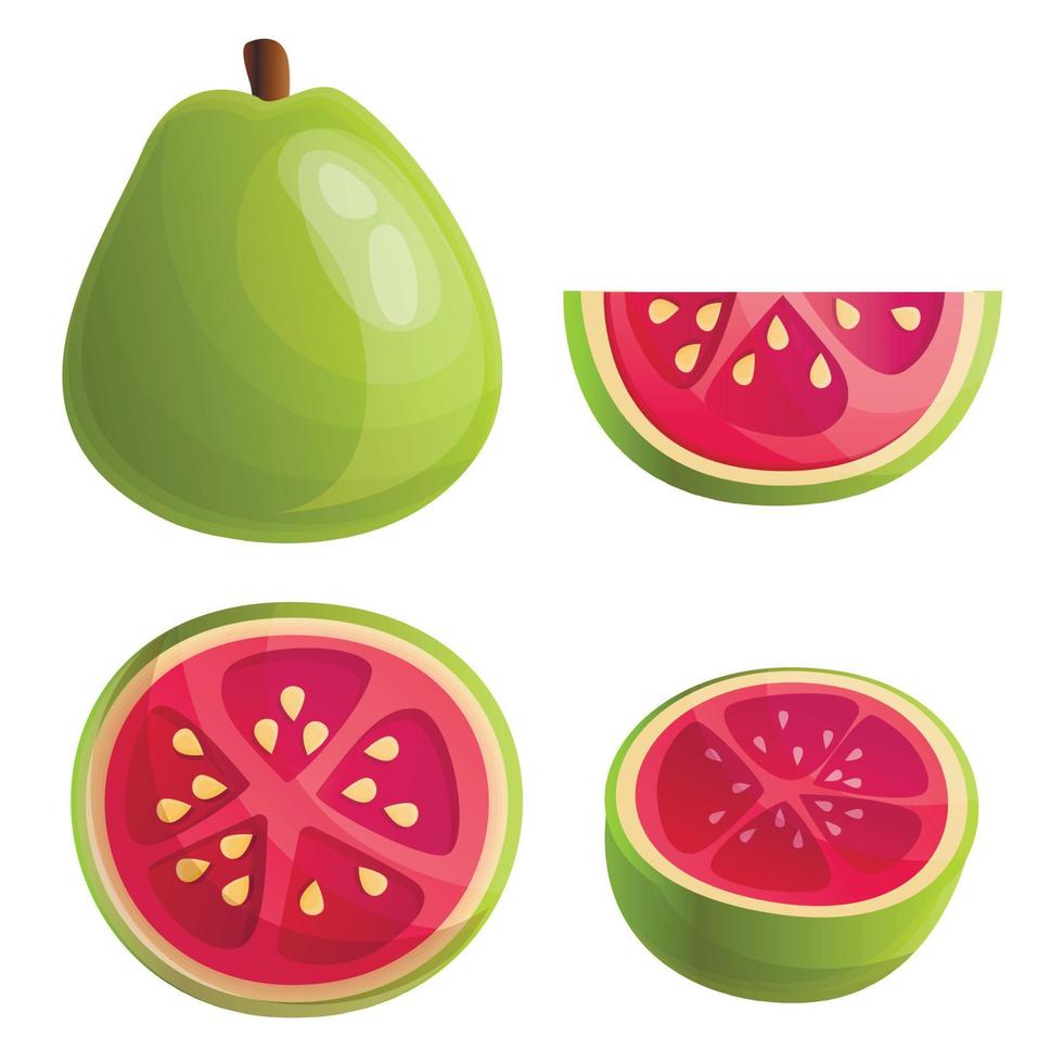 guava set di icone, stile cartone animato vettore