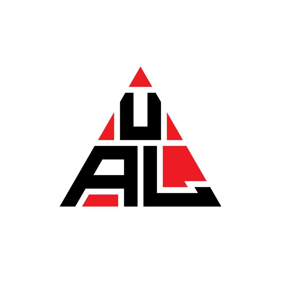 design del logo della lettera triangolare con forma triangolare. monogramma di design del logo del triangolo ual. modello di logo vettoriale triangolo ual con colore rosso. ual logo triangolare logo semplice, elegante e lussuoso.