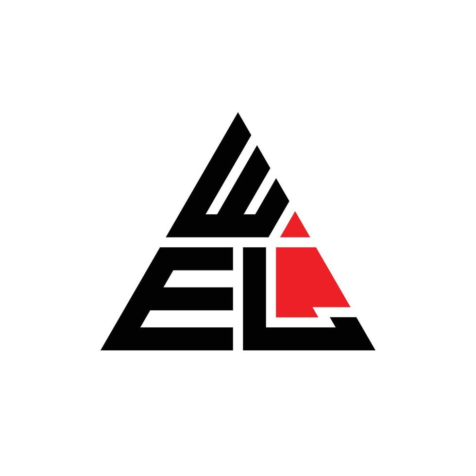 design del logo della lettera triangolare wel con forma triangolare. wel triangolo logo design monogramma. modello di logo vettoriale triangolo wel con colore rosso. wel logo triangolare logo semplice, elegante e lussuoso. bene