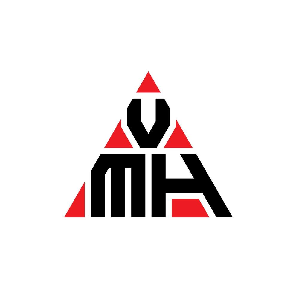 design del logo della lettera triangolare vmh con forma triangolare. monogramma di design del logo del triangolo vmh. modello di logo vettoriale triangolo vmh con colore rosso. logo triangolare vmh logo semplice, elegante e lussuoso.