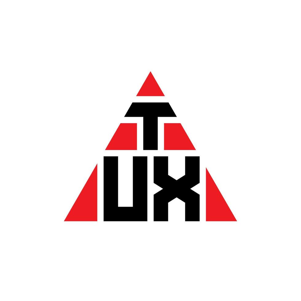design del logo della lettera triangolo tux con forma triangolare. tux triangolo logo design monogramma. modello di logo vettoriale triangolo tux con colore rosso. tux logo triangolare logo semplice, elegante e lussuoso.