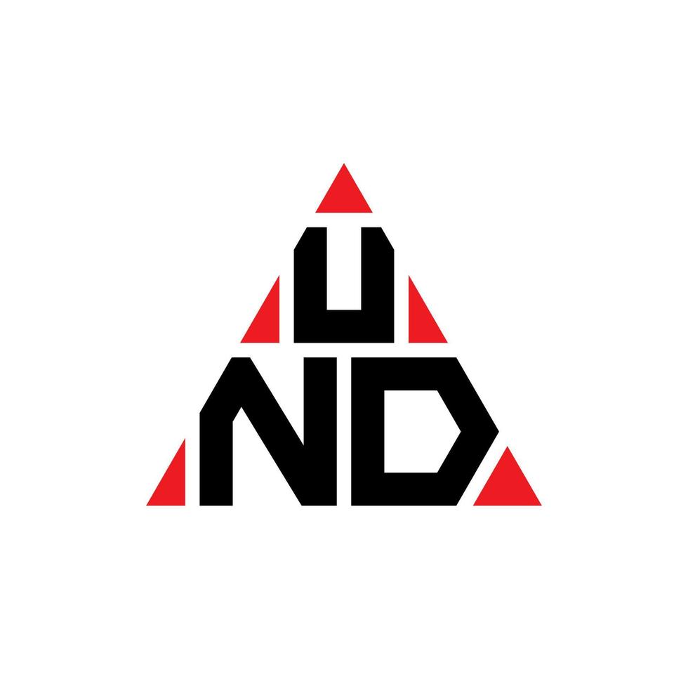 e design del logo della lettera triangolare con forma triangolare. und triangolo logo design monogramma. und triangolo modello logo vettoriale con colore rosso. und logo triangolare logo semplice, elegante e lussuoso.