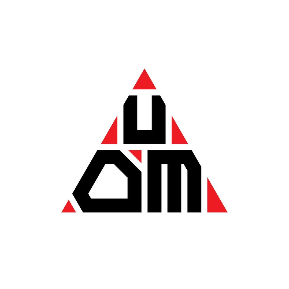 design del logo della lettera triangolare um con forma triangolare. monogramma del design del logo del triangolo um. modello di logo vettoriale triangolo uom con colore rosso. logo triangolare uom logo semplice, elegante e lussuoso.