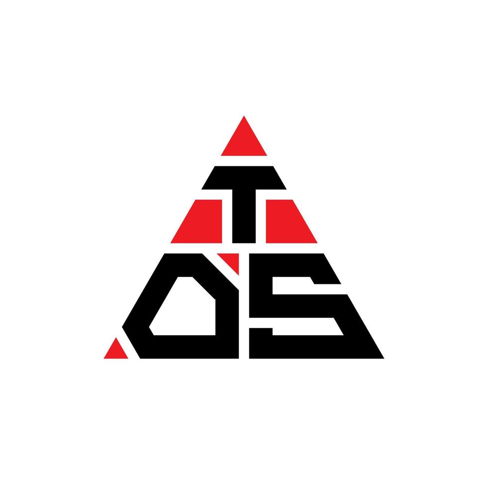 design del logo della lettera triangolo tos con forma triangolare. monogramma tos triangolo logo design. modello di logo vettoriale triangolo tos con colore rosso. tos logo triangolare logo semplice, elegante e lussuoso.