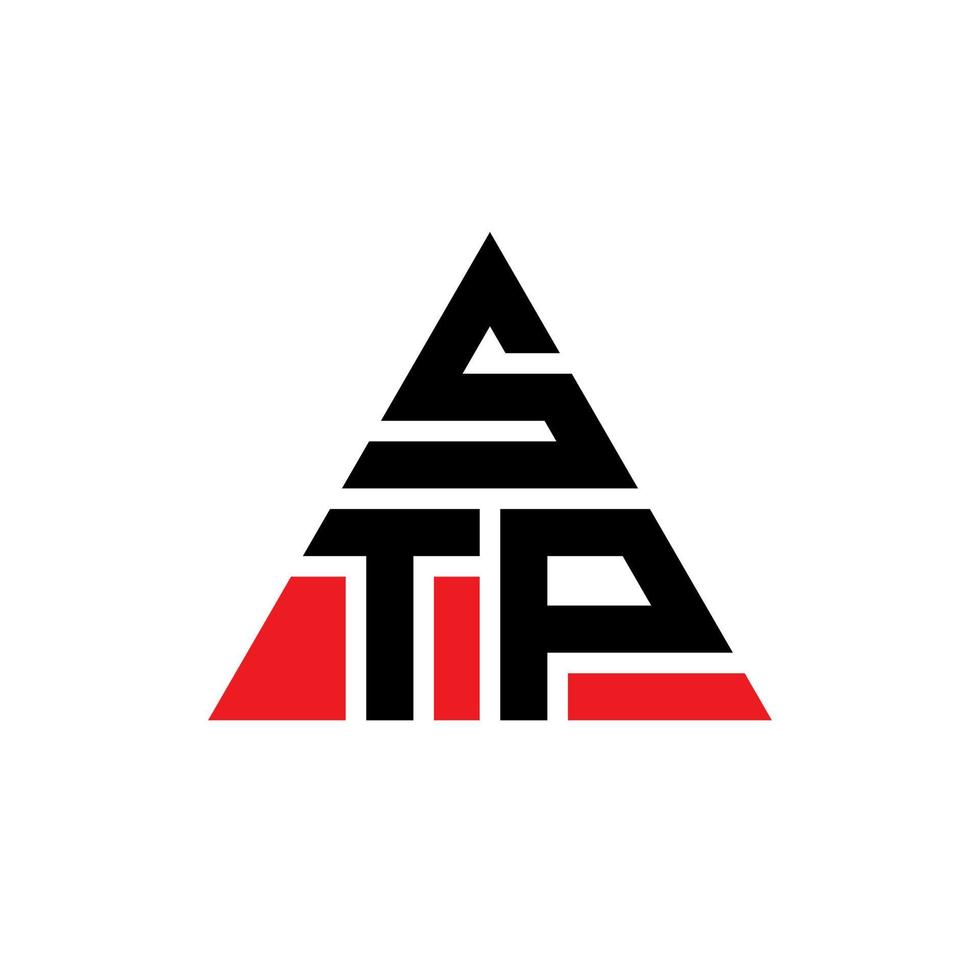stp triangolo logo design lettera con forma triangolare. monogramma di design del logo del triangolo stp. modello di logo vettoriale triangolo stp con colore rosso. stp logo triangolare logo semplice, elegante e lussuoso.