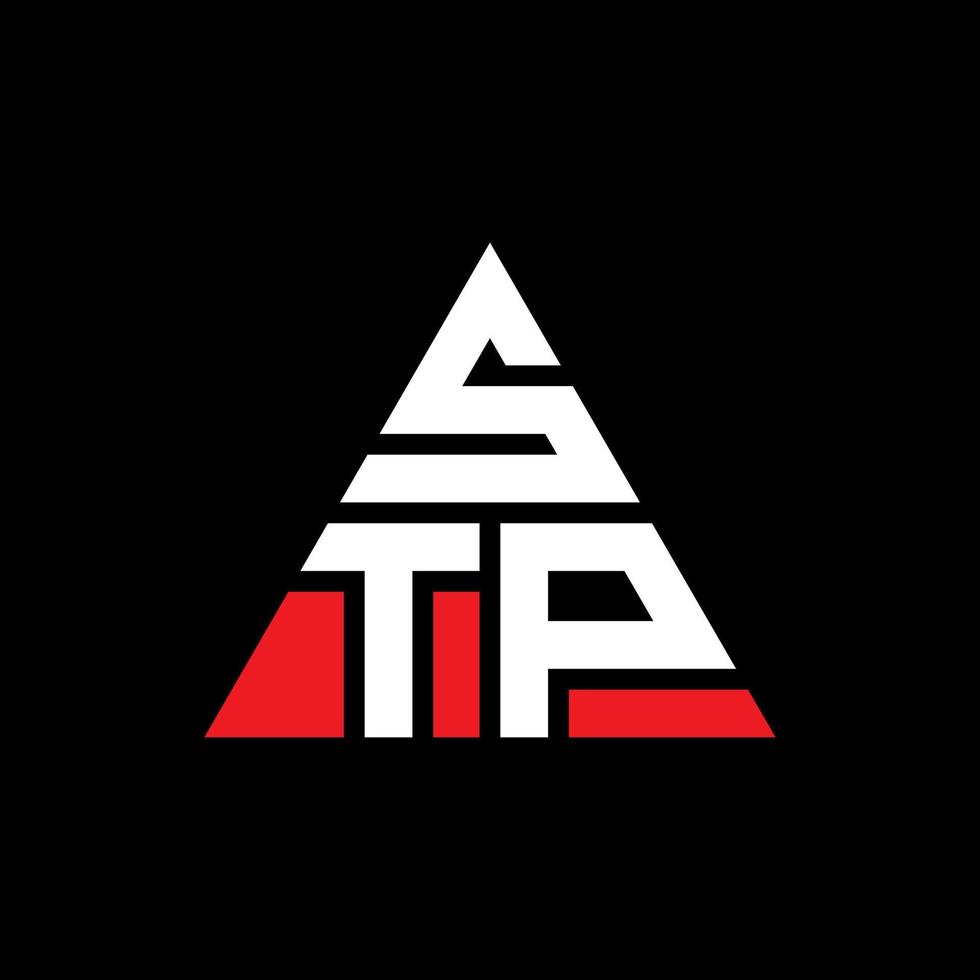stp triangolo logo design lettera con forma triangolare. monogramma di design del logo del triangolo stp. modello di logo vettoriale triangolo stp con colore rosso. stp logo triangolare logo semplice, elegante e lussuoso.