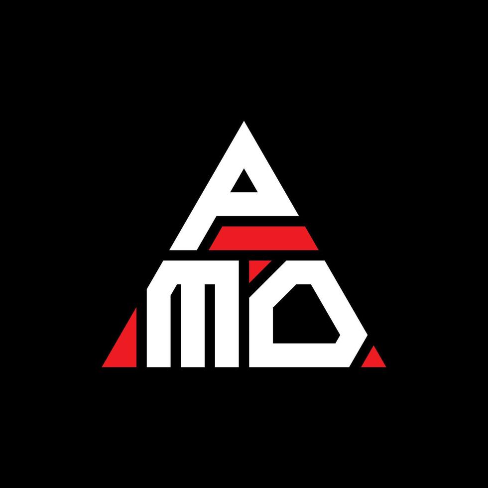 design del logo della lettera triangolare pmo con forma triangolare. monogramma design logo triangolo pmo. modello di logo vettoriale triangolo pmo con colore rosso. logo triangolare pmo logo semplice, elegante e lussuoso.