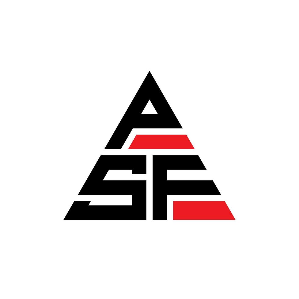 design del logo della lettera triangolare psf con forma triangolare. psf triangolo logo design monogramma. modello di logo vettoriale triangolo psf con colore rosso. logo triangolare psf logo semplice, elegante e lussuoso.