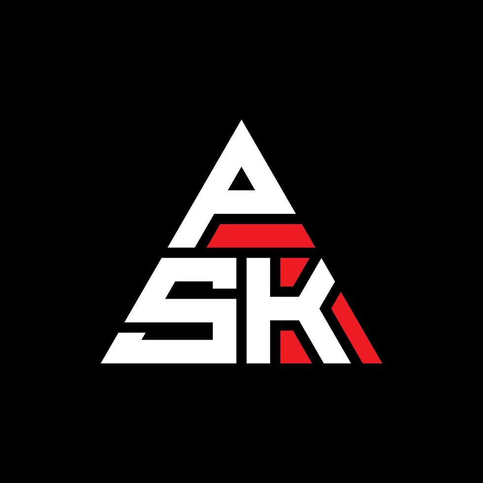 design del logo della lettera triangolare psk con forma triangolare. monogramma di design con logo triangolo psk. modello di logo vettoriale triangolo psk con colore rosso. logo triangolare psk logo semplice, elegante e lussuoso.