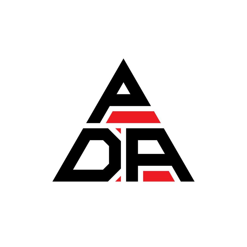 design del logo della lettera del triangolo pda con forma triangolare. monogramma di design del logo del triangolo pda. modello di logo vettoriale triangolo pda con colore rosso. pda logo triangolare logo semplice, elegante e lussuoso.