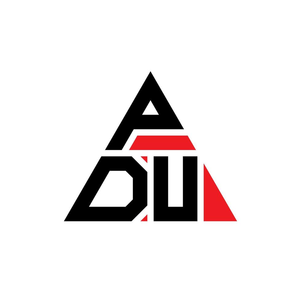 design del logo della lettera triangolare pdu con forma triangolare. monogramma di design del logo del triangolo pdu. modello di logo vettoriale triangolo pdu con colore rosso. pdu logo triangolare logo semplice, elegante e lussuoso.