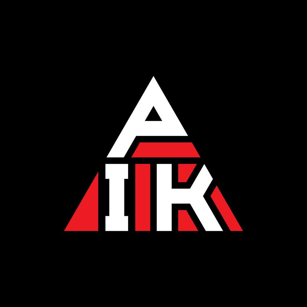 design del logo della lettera del triangolo pik con forma triangolare. monogramma pik triangolo logo design. modello di logo vettoriale triangolo pik con colore rosso. pik logo triangolare logo semplice, elegante e lussuoso.