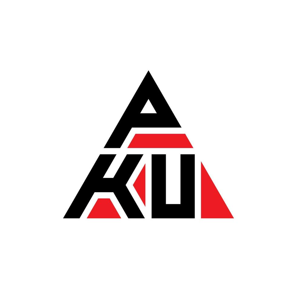 design del logo della lettera triangolare pku con forma triangolare. monogramma di design del logo del triangolo pku. modello di logo vettoriale triangolo pku con colore rosso. pku logo triangolare logo semplice, elegante e lussuoso.