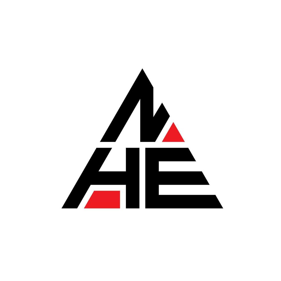 design del logo della lettera triangolare con forma triangolare. il monogramma del design del logo del triangolo. nhe modello di logo vettoriale triangolo con colore rosso. nhe logo triangolare logo semplice, elegante e lussuoso.