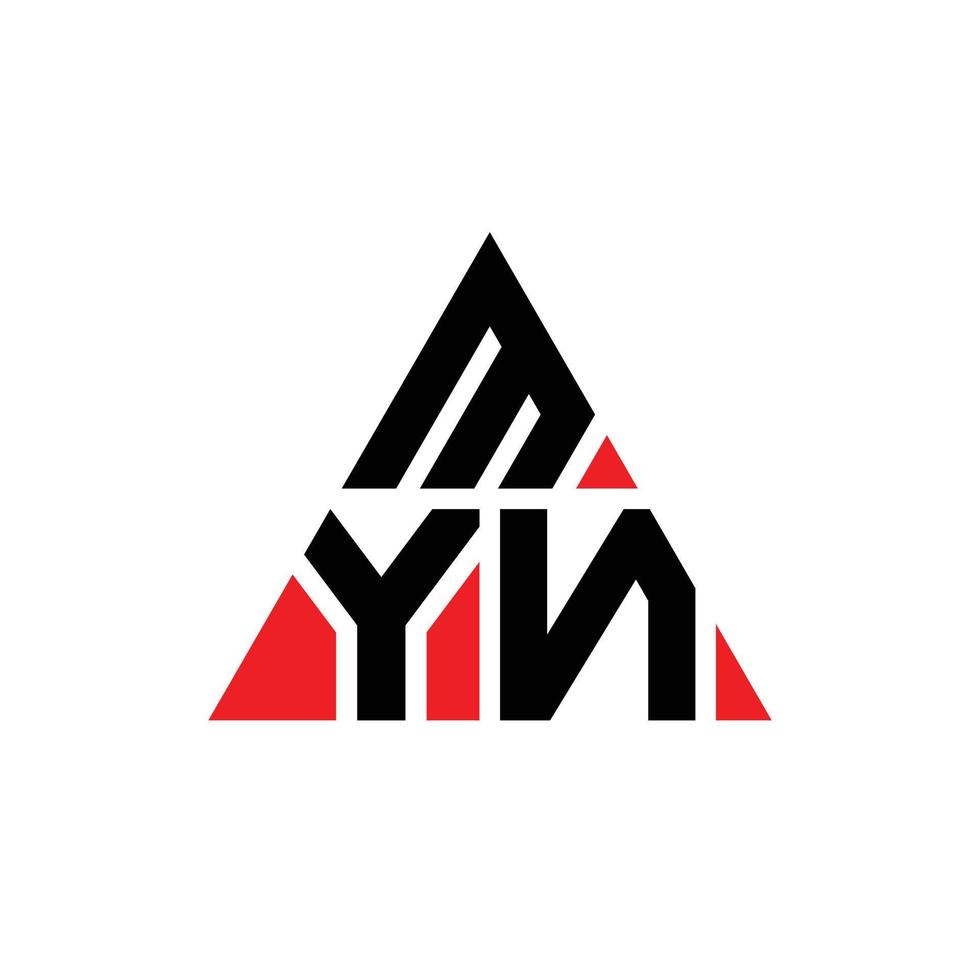 design del logo della lettera triangolare myn con forma triangolare. monogramma di design del logo del mio triangolo. modello di logo vettoriale triangolo myn con colore rosso. myn logo triangolare logo semplice, elegante e lussuoso.