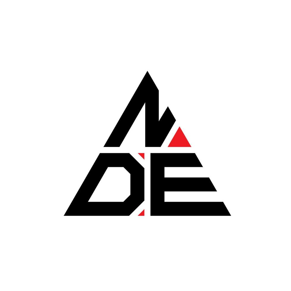 design del logo della lettera triangolare nde con forma triangolare. nde triangolo logo design monogramma. modello di logo vettoriale triangolo nde con colore rosso. nde logo triangolare logo semplice, elegante e lussuoso.