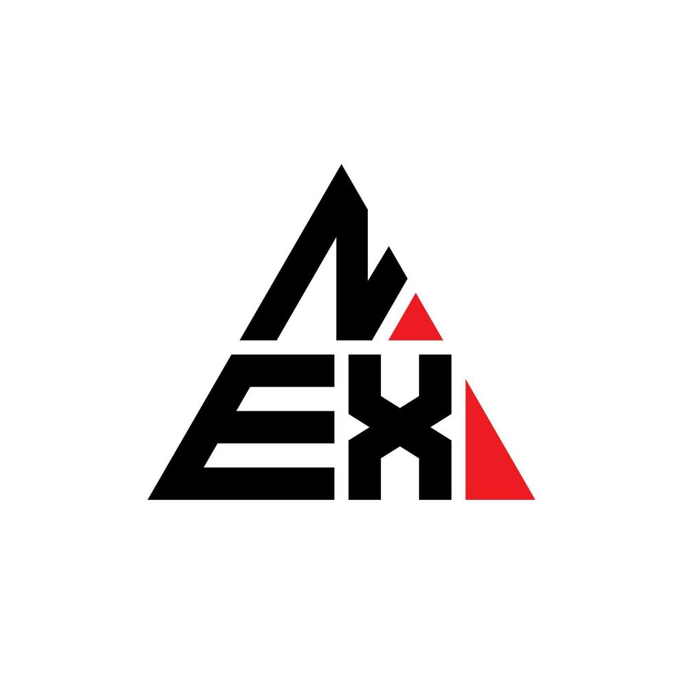 design del logo della lettera del triangolo nex con forma triangolare. nex triangolo logo design monogramma. modello di logo vettoriale triangolo nex con colore rosso. nex logo triangolare logo semplice, elegante e lussuoso.